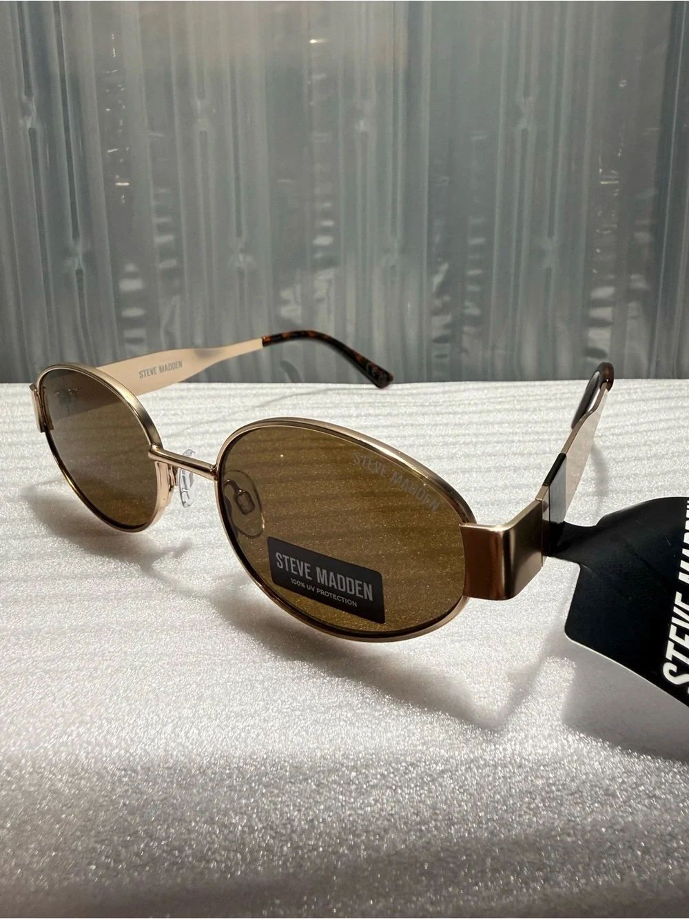 NWT Steve Madden Mystic Oval Sunglasses Gold Frame Brown Lens Retro Y2K